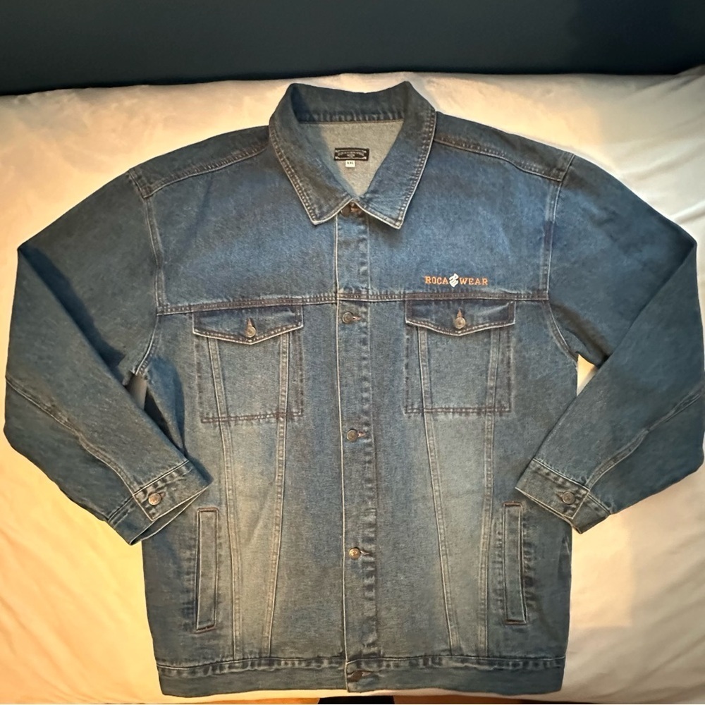 Vintage Y2K Rocawear Jacket Mens XXL Blue Denim RW Logo Trucker Jean hip hop